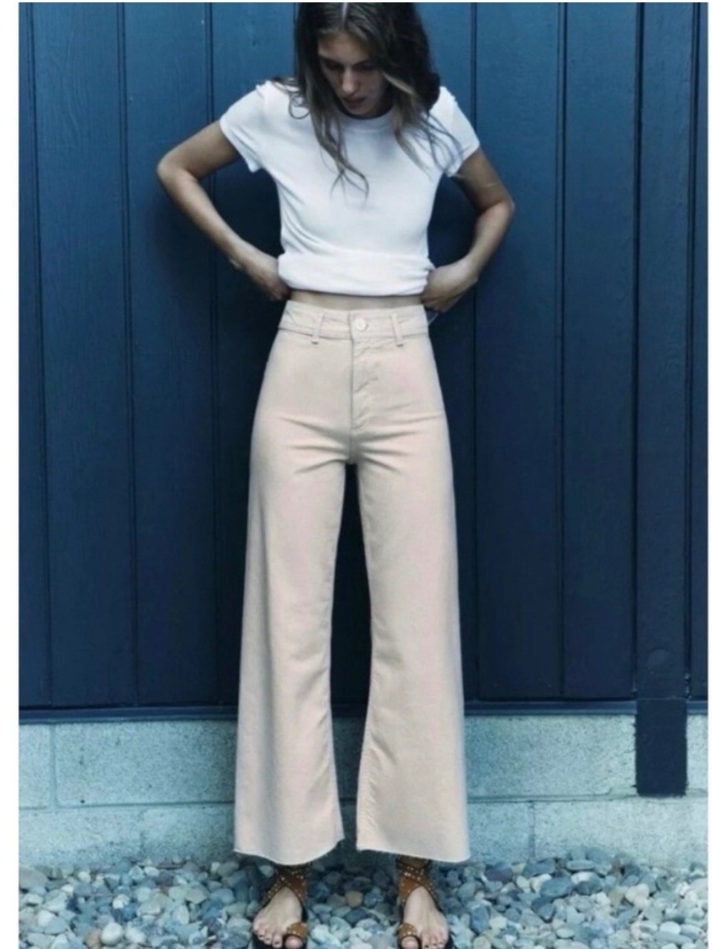 ZARA Cream Wide Leg / Flare Jeans Marine straight